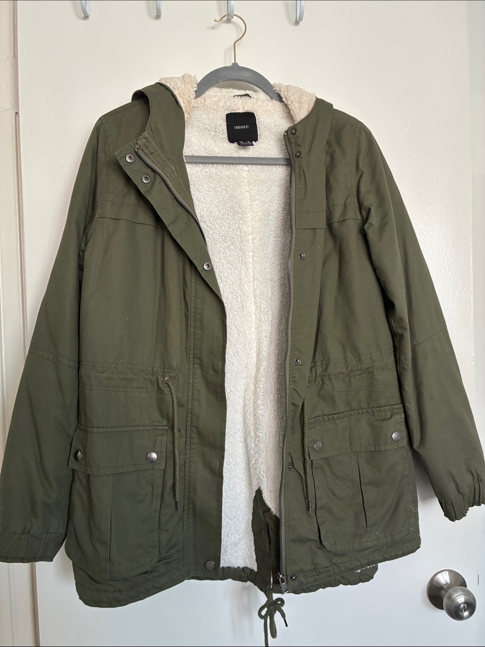 Fleece-Lined Olive Utility Parka Jacket